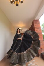 Elegant Black Lehenga Choli with Embellished Border and Dupatta - Image 4