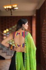 Vibrant Black & Multi-Color Appliqué Lehenga Choli with Lime Green Dupatta - Image 4