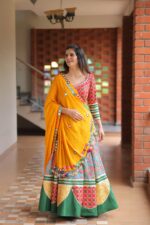Sunshine Yellow & Floral Printed Lehenga Choli with Mirror Work