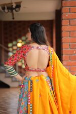 Sunshine Yellow & Floral Printed Lehenga Choli with Mirror Work - Image 2