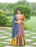 Eclectic Multi-Print Lehenga Choli with Puff Sleeves & Embroidered Dupatta
