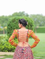 Eclectic Multi-Print Lehenga Choli with Puff Sleeves & Embroidered Dupatta - Image 3