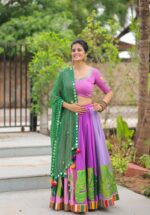 Bohemian Lavender & Multi-Tone Lehenga Choli with Green Dupatta