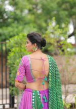 Bohemian Lavender & Multi-Tone Lehenga Choli with Green Dupatta - Image 4