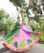 Bohemian Lavender & Multi-Tone Lehenga Choli with Green Dupatta - Image 3