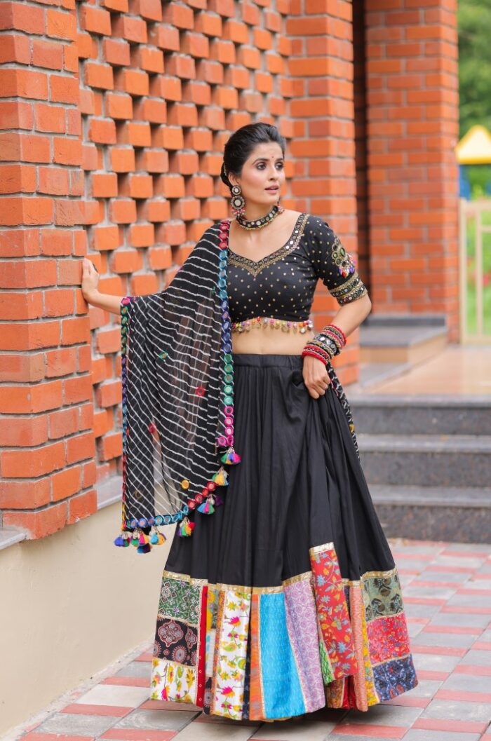 Traditional Black & Maroon Printed Lehenga Choli - Image 3