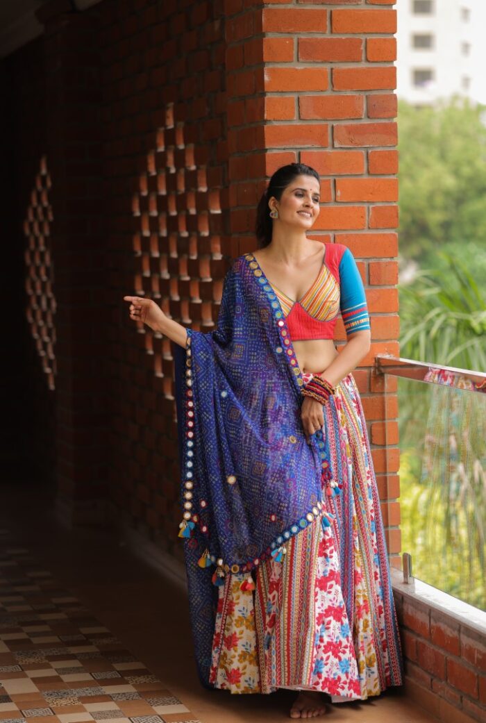 Black & Multi-Color Appliqué Lehenga Choli - Image 1