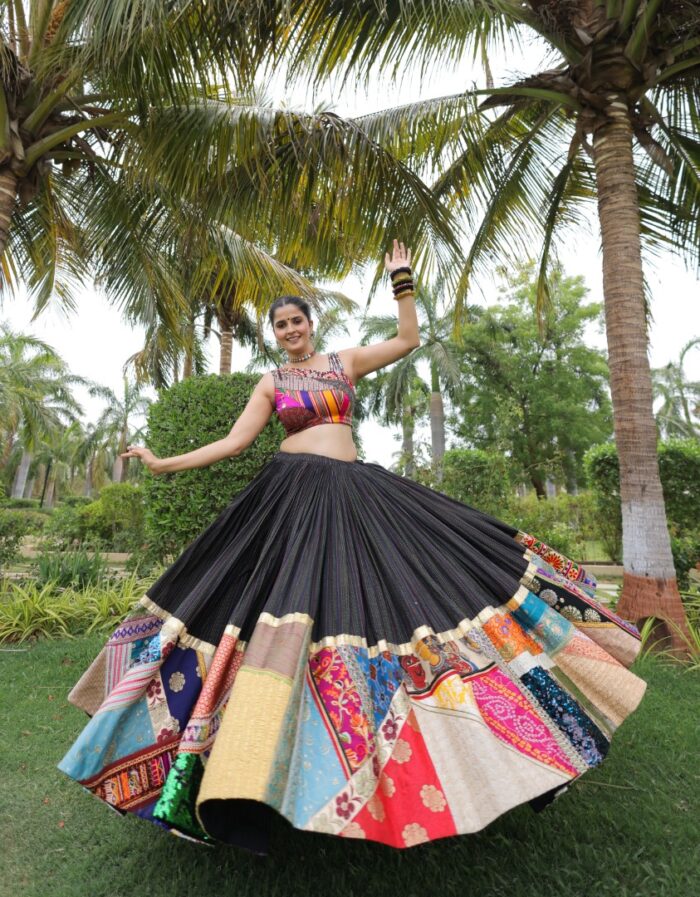 Vibrant Floral Print Lehenga Choli with Mirror Work Dupatta - Image 2
