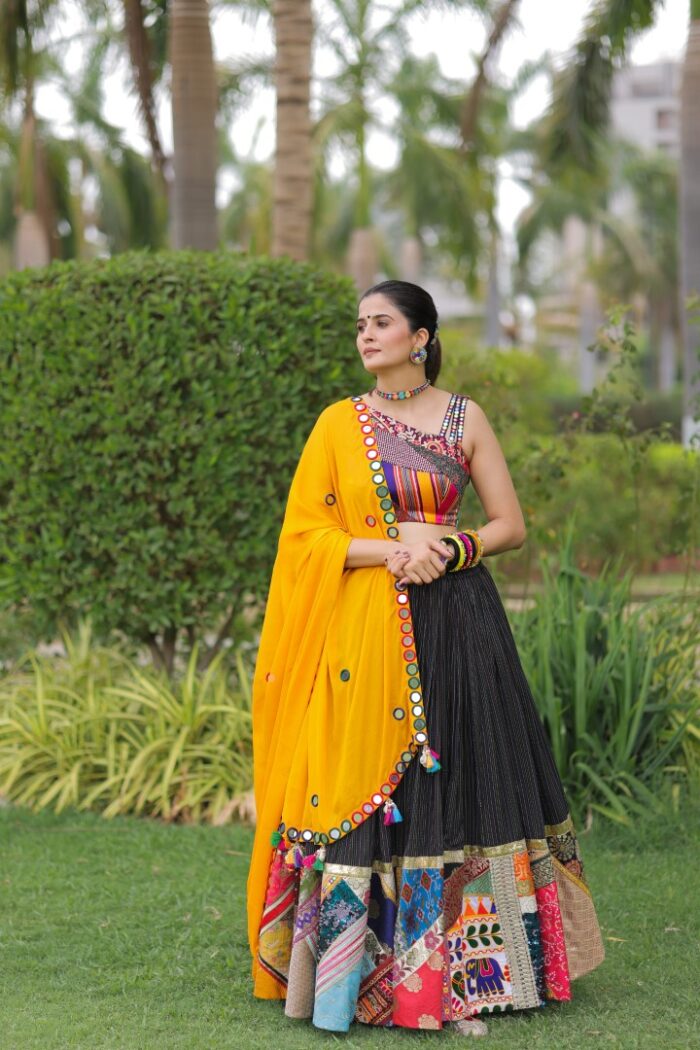 Vibrant Floral Print Lehenga Choli with Mirror Work Dupatta - Image 1
