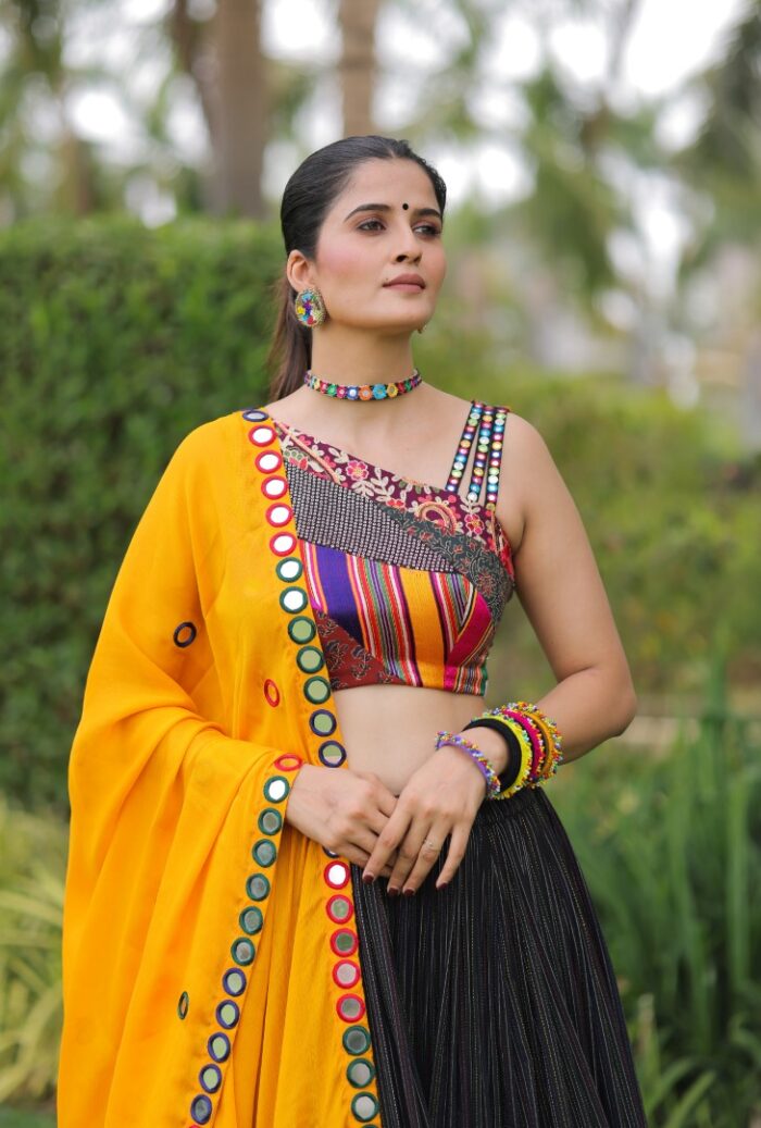 Vibrant Floral Print Lehenga Choli with Mirror Work Dupatta - Image 5