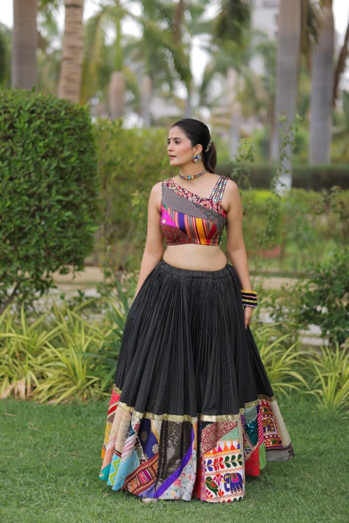 Vibrant Floral Print Lehenga Choli with Mirror Work Dupatta - Image 3