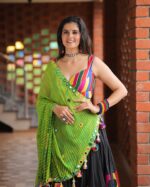 Bold Black Lehenga Choli with Multi-Color Appliqué & Mirror Work - Image 4
