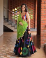 Bold Black Lehenga Choli with Multi-Color Appliqué & Mirror Work - Image 2