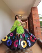 Bold Black Lehenga Choli with Multi-Color Appliqué & Mirror Work - Image 3