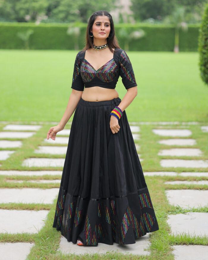 Black Lehenga Choli with Multi-Color Sequin Embellishments - Image 2