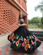 Black Lehenga Choli with Vibrant Cutwork - Image 4