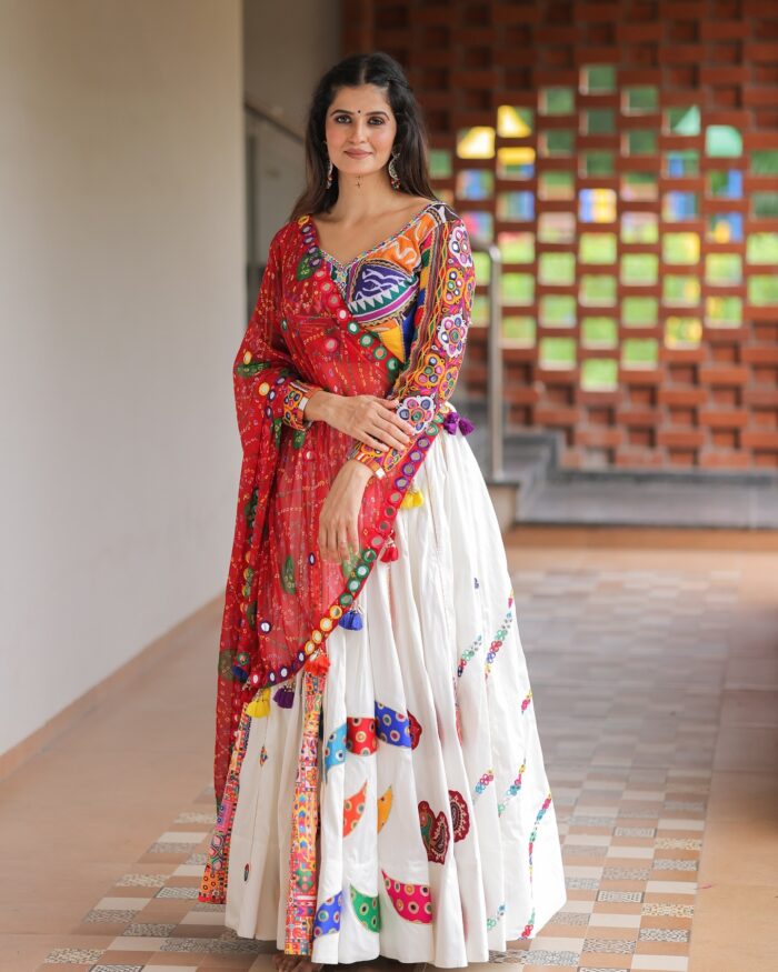 Eclectic White & Red Lehenga Choli - Image 1