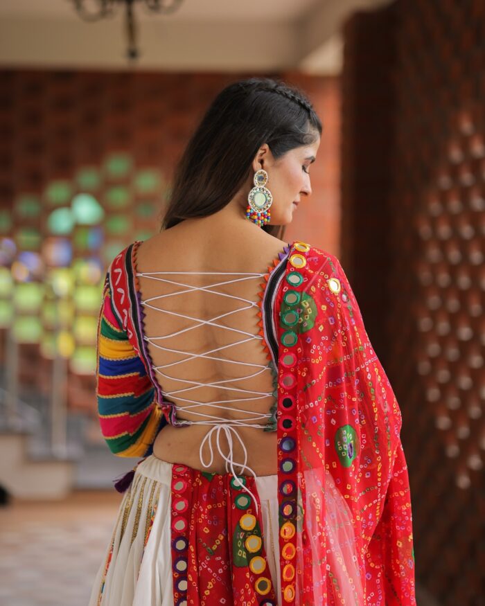 Eclectic White & Red Lehenga Choli - Image 5