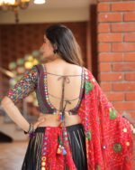 Bohemian Black Lehenga Choli with Colorful Motif Prints & Mirror Work Dupatta - Image 4