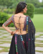 Contemporary Black Lehenga Choli with Multicolor Geometric Prints and Mirror Work - Image 4