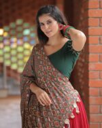 Crimson Red Lehenga Choli with Geometric Printed Dupatta and Sequin Border - Image 5