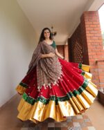 Crimson Red Lehenga Choli with Geometric Printed Dupatta and Sequin Border - Image 4