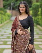 Traditional Black and Maroon Printed Lehenga Choli with Mirror & Tassel Work - Image 3