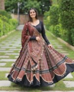 Traditional Black and Maroon Printed Lehenga Choli with Mirror & Tassel Work - Image 2