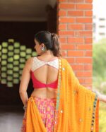 Vibrant Pink & White Printed Lehenga Choli with Mirror Work Dupatta - Image 3