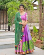 Bohemian Art Print Lehenga Choli with Bandhani Mirror Work Dupatta - Image 4