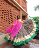 Vibrant Floral Print Lehenga Choli with Mirror Work Dupatta