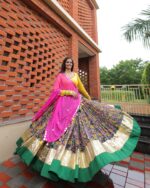 Vibrant Floral Print Lehenga Choli with Mirror Work Dupatta - Image 5