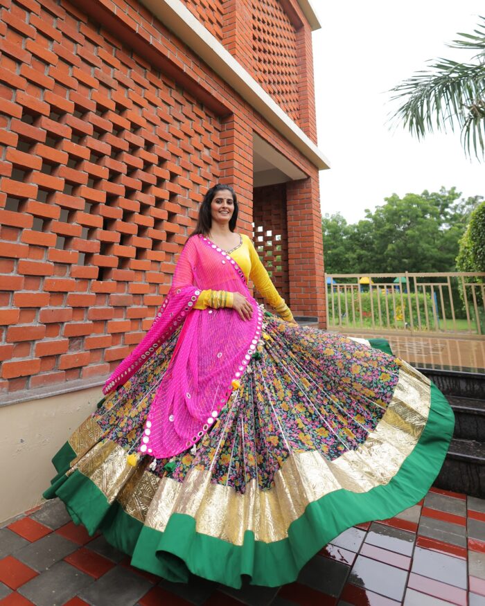 Vibrant Floral Print Lehenga Choli with Mirror Work Dupatta - Image 5