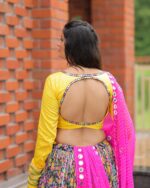 Vibrant Floral Print Lehenga Choli with Mirror Work Dupatta - Image 2